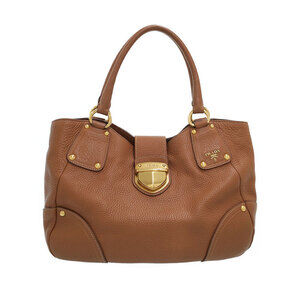 Prada Vitello Daino Leather Shopping Tote Shoulder Bag Brown